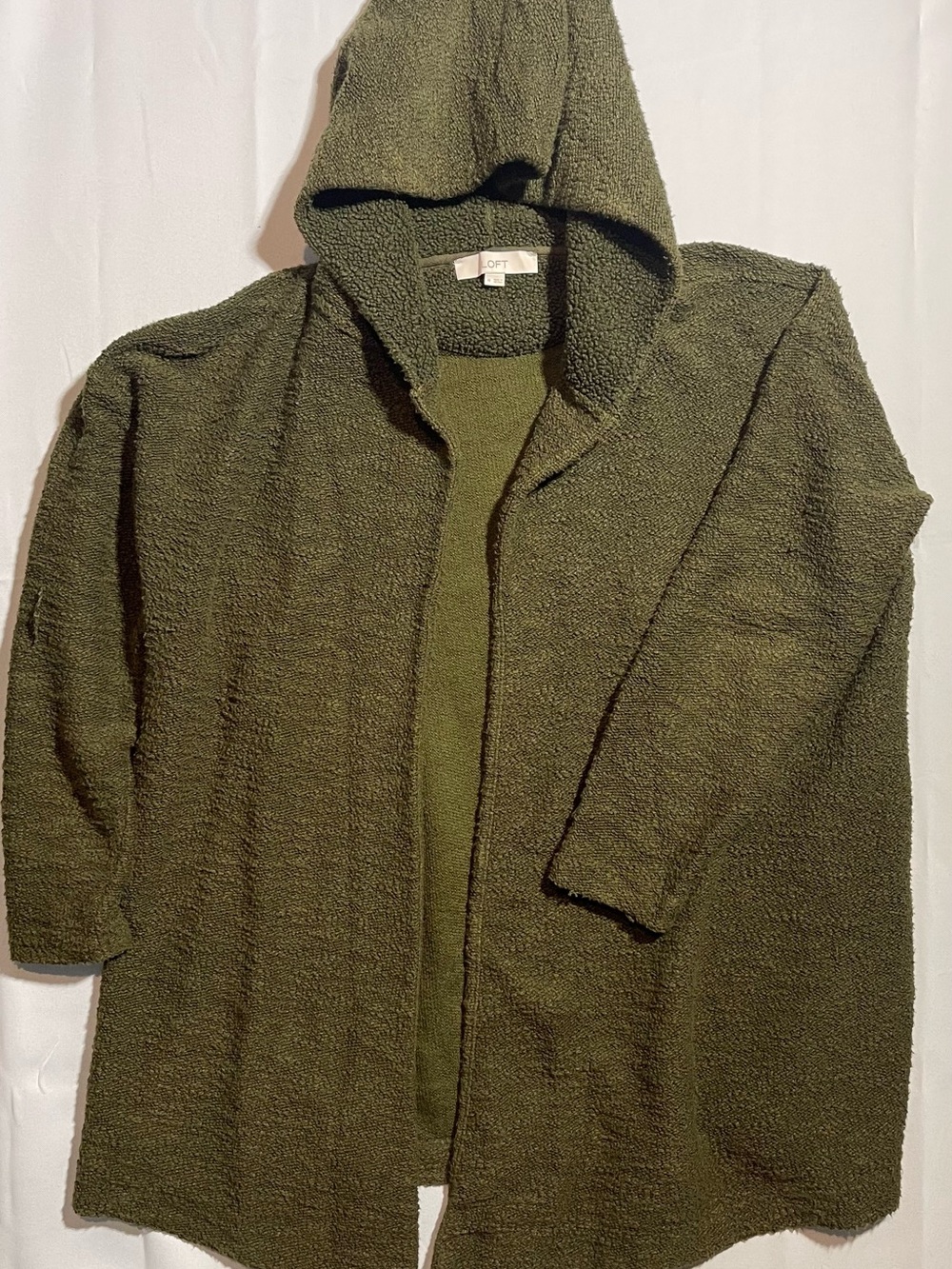 LOFT Olive Green Textured Bouclé Hooded Cardigan